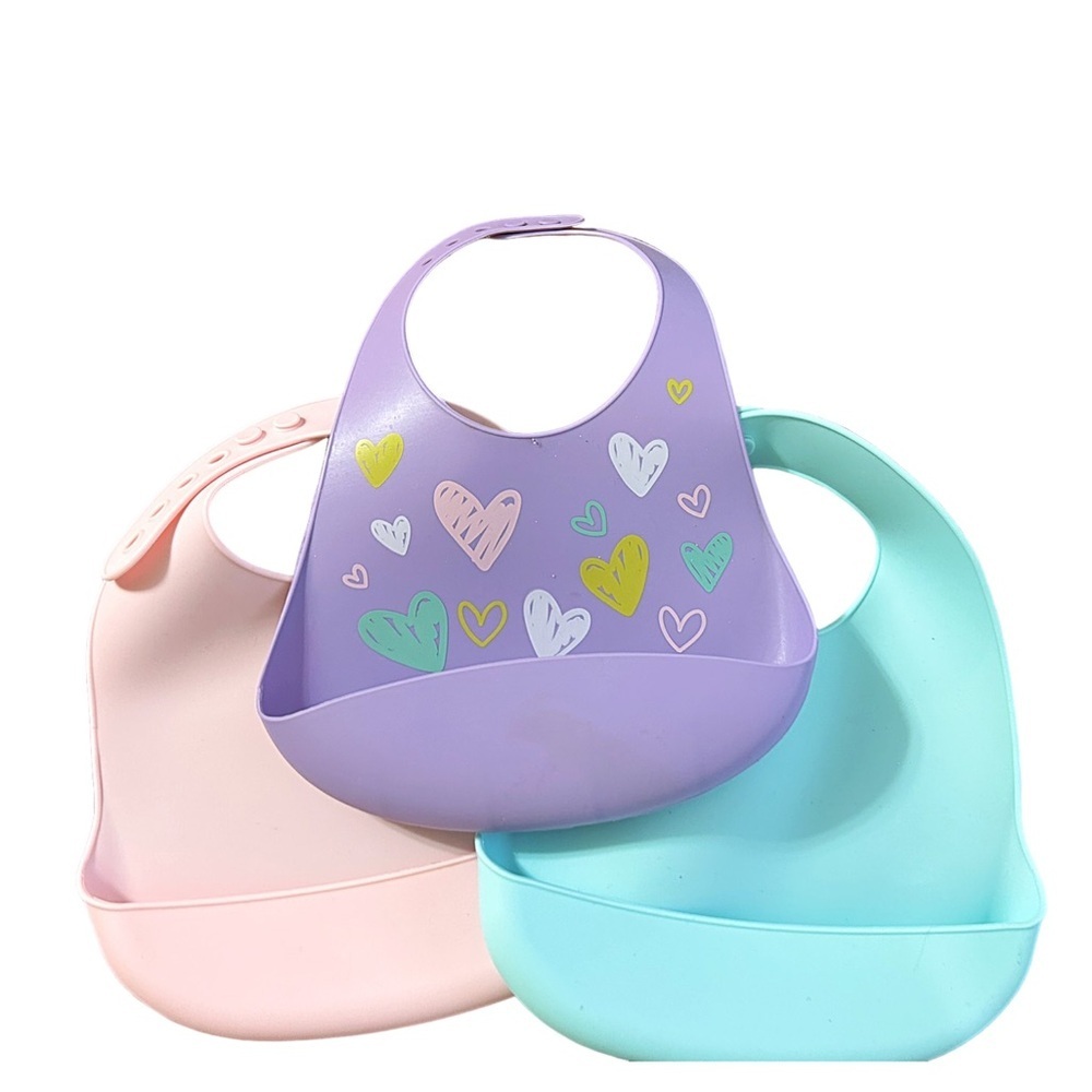 Silicone Baby Bibs –‎ Set of 3 – Adjustable, Soft, Easy-Clean